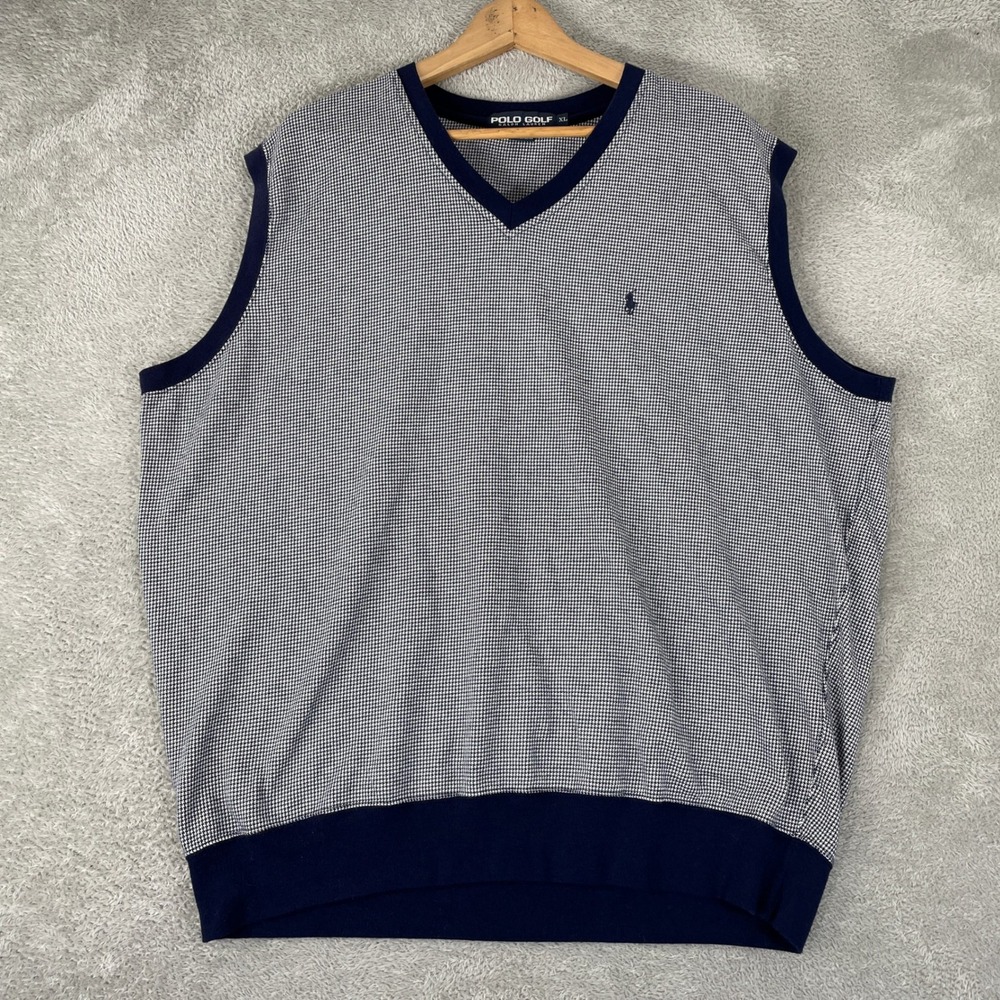 Polo Ralph Lauren Vest Mens XL Navy Houndstooth Knit Golf Preppy Sleeveless